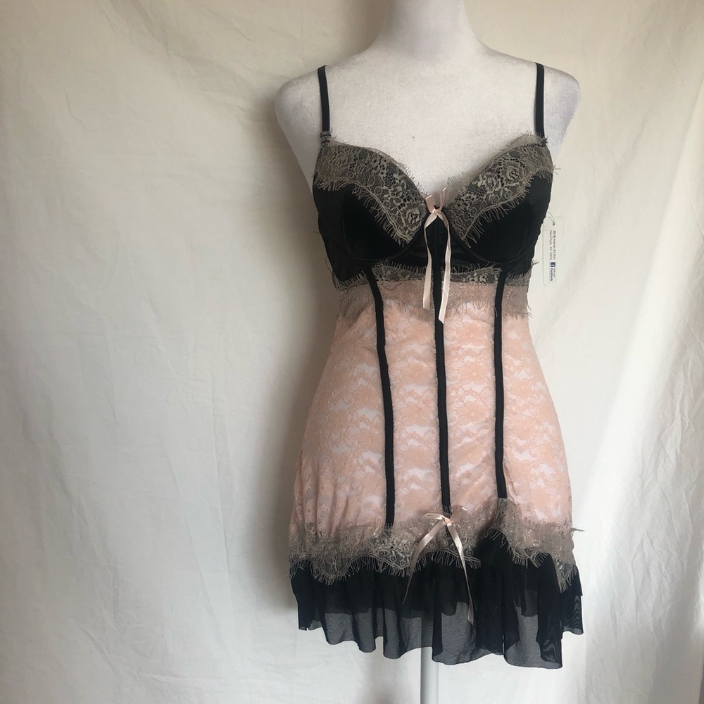 Black and Pink Lace Bustier Dress 34B